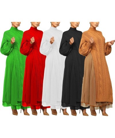 Women Turtleneck Sweater Dress Set Long Sleeve Knitted High Split Dress and Tulle Skirt Matching Set Winter Red $26.39 Sweaters
