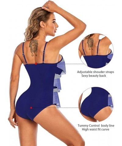 Womens Athletic One Piece 2024 Retro Flounce Swimsuits Ruffled Tiered Tummy Control Swimwear Plus Bathing Suits Blue Gradient...