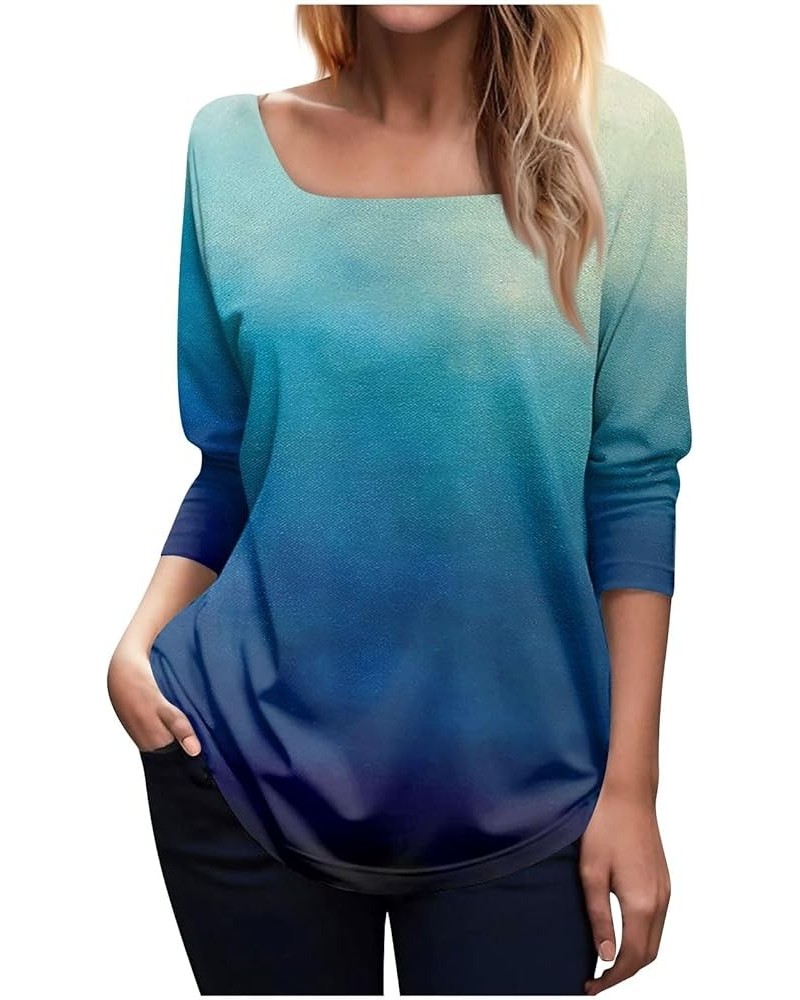 Womens Tops Casual Long Sleeve Tshirts Plus Size Top Sexy Square Neck Blouse Business Workout Pullover Sweatshirt 022- Blue $...