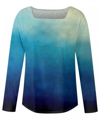 Womens Tops Casual Long Sleeve Tshirts Plus Size Top Sexy Square Neck Blouse Business Workout Pullover Sweatshirt 022- Blue $...