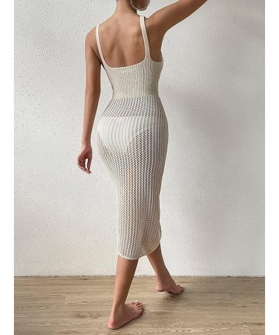 Women's Split Thigh Solid Cover Up Long Dress Summer Spaghetti Strap Beach Dress Apricot Cut Out $18.89 Swimsuits