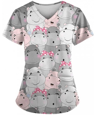 Womens Animal Scrub Tops Plus Size Stretch Cute Fun Kids Friendly Designs Nurse Scrubs with Double Layer Pockets 02-gray $11....