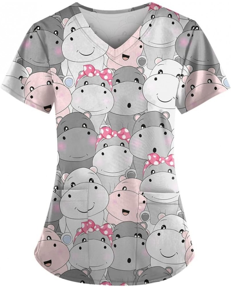 Womens Animal Scrub Tops Plus Size Stretch Cute Fun Kids Friendly Designs Nurse Scrubs with Double Layer Pockets 02-gray $11....