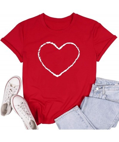 Love Heart Graphic Shirts for Women Valentine's Day T Shirt Teen Girls Cute Lover Gift Tee Top Red 2 $10.79 T-Shirts