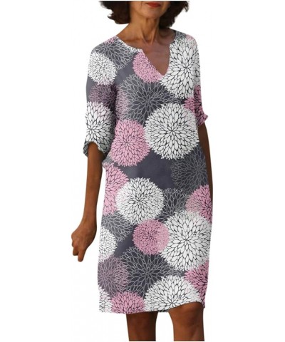 Summer Dresses for Women 2024 Casual Vintage V Neck Half Sleeve Floral Print Knee Length Baggy Comfort Basic Dress 06-multico...