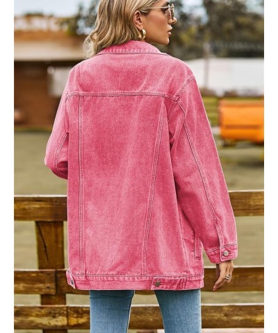 Jean Jacket Women Oversized Casual Distressed Denim Jacket Button Down Long Sleeve Shirt Coat with Pockets Pink $19.13 Jackets