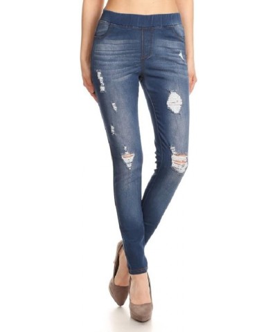 Women's Ripped Destroyed Skinny Jeans & Jeggings Pull-On Elastic Waist Stretch Denim Pants Regular-Plus Size Navy-67 $12.74 J...
