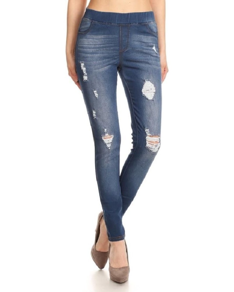 Women's Ripped Destroyed Skinny Jeans & Jeggings Pull-On Elastic Waist Stretch Denim Pants Regular-Plus Size Navy-67 $12.74 J...