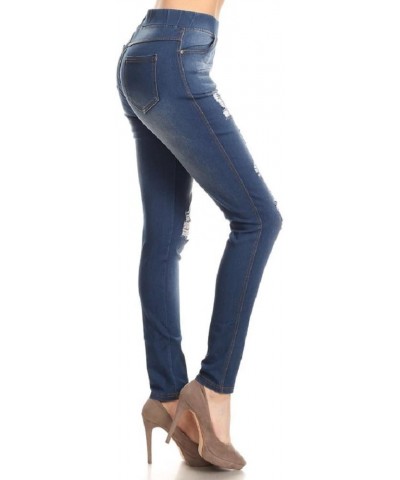 Women's Ripped Destroyed Skinny Jeans & Jeggings Pull-On Elastic Waist Stretch Denim Pants Regular-Plus Size Navy-67 $12.74 J...