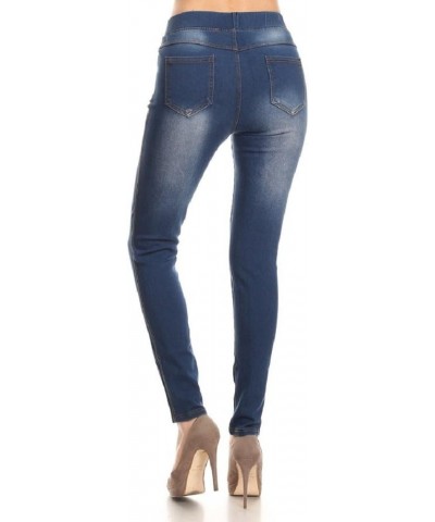 Women's Ripped Destroyed Skinny Jeans & Jeggings Pull-On Elastic Waist Stretch Denim Pants Regular-Plus Size Navy-67 $12.74 J...