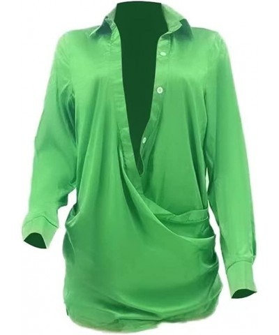 Button Down Shirt Dress for Women Casual Deep V Neck Long Sleeve Balck $15.95 Others