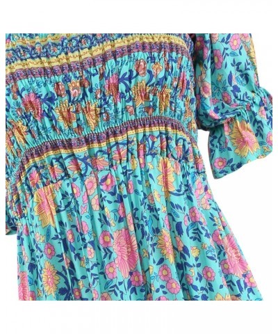 Women's Summer Bohemian Square Neck Floral Print Ruffle Vintage Flowy Beach Vacation Long Midi Boho Dress Multicolor-4 $18.06...