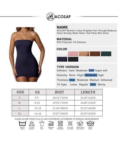 Women's Sexy Strapless See Through Bodycon Dress Novelty Mesh Sheer Club Party Mini Dress Navy Blue $12.53 Dresses