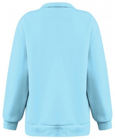 Womens Fall Fashion 2023 Quarter Zip Long Sleeve Sweatshirt Solid Color Loose Trendy Pullover Sweatshirts Clothing Sky Blue 1...