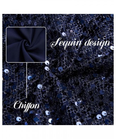 Women's Plus Size Lace Chffon Long Maxi 3/4 Sleeve V-Back Formal Dress Navy-sequin $33.12 Dresses