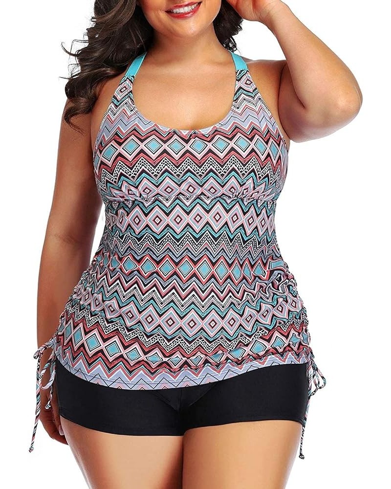 Women Plus Size Tankini with Shorts Two Piece Bathing Suits Athletic Swimsuits Tummy Control Swimwear Geometric Pink $26.39 S...