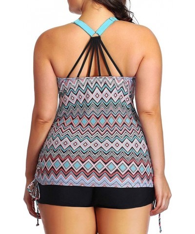 Women Plus Size Tankini with Shorts Two Piece Bathing Suits Athletic Swimsuits Tummy Control Swimwear Geometric Pink $26.39 S...