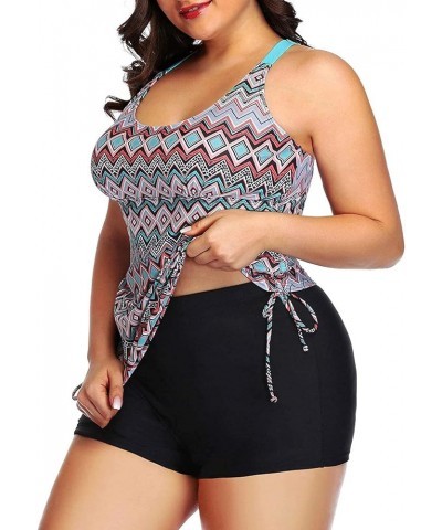 Women Plus Size Tankini with Shorts Two Piece Bathing Suits Athletic Swimsuits Tummy Control Swimwear Geometric Pink $26.39 S...