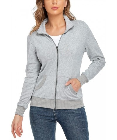 Women's Stand Collar Zip up Long Sleeve Jacket with Pockets Running Sweatshirts Jackets Z-light Grey $18.02 Jackets