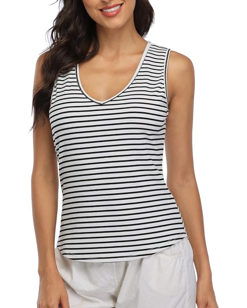Shelf Bra Tank Tops Racerback Workout Tops Yoga Shirt Women's Cotton Undershirt 2 Pack No Bra - 1 Pack - Short - Stripe $11.4...