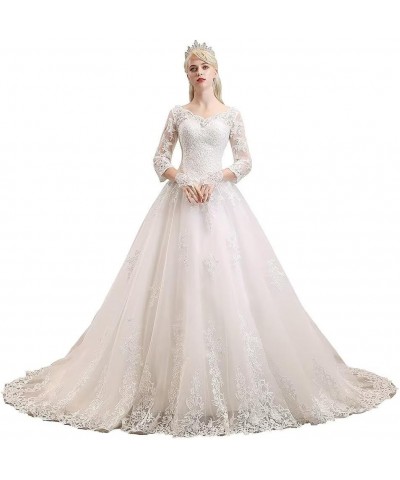 Beach Wedding Dresses for Bride 2023 Bridal Gowns Illusion Long Sleeve Wedding Gowns for Women B-ivory $73.44 Dresses