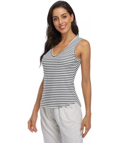 Shelf Bra Tank Tops Racerback Workout Tops Yoga Shirt Women's Cotton Undershirt 2 Pack No Bra - 1 Pack - Short - Stripe $11.4...