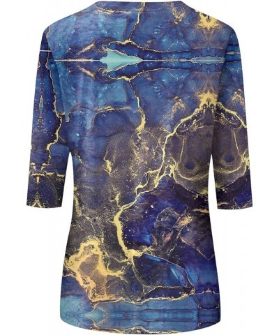 Summer Tops for Women, Womens Tops 3/4 Sleeve Summer Ethnic Floral Slim Tops Crewneck Slim Fit Tshirts Spring Blouse 4-blue $...