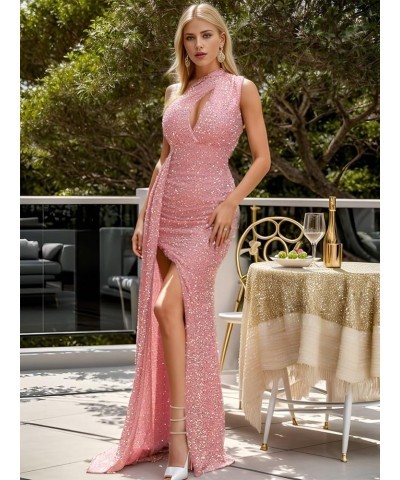 Mermaid Sequin Prom Dresses Long One Shoulder Evening Gowns with Slit Tight Formal Party Dresses with Tail Orange Bright $41....