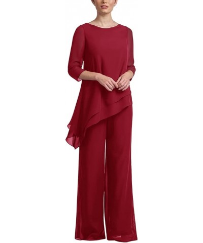 Women's Wedding Chiffon Pant Suit Elegant 2 Piece Set Mother of Bride Wear 1-red $38.85 Suits