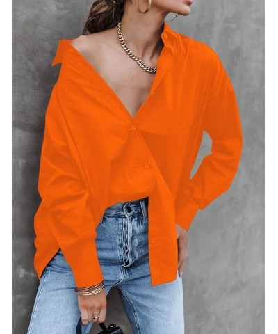 Womens Dressy Button Down Shirts Casual Long Sleeve V Neck Candy Color Blouse Loose Fit Tops Orange $17.33 Blouses