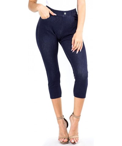 Women's Classic Everyday Fashion Denim Capri Jegging Soft Knit Navy $11.00 Jeans
