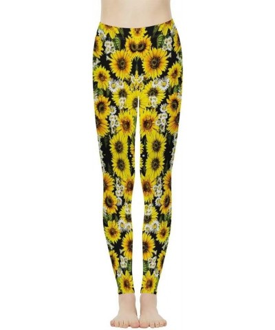 Sunflower Print Long Women Yoga Leggings High Waist Tummy Control Yoga Pants White Yellow Sunflowers $10.00 Leggings