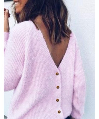 Womens Button Down V-Neck Cardigan Sweater Long Sleeve Soft Knit Casual S-XXL Purple $14.40 Sweaters