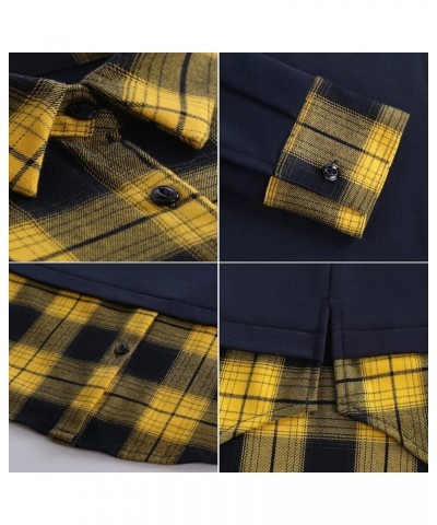 Women's Contrast Plaid Collar 2 in 1 Blouse Tunic Tops Navy - Yellow Plaid $13.74 Tops