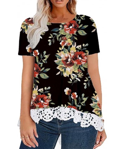 Plus-Size Tops Women Short Sleeve Tunics A-line Lace Tee Shirts XL-5XL Zb-floral $14.50 Tops
