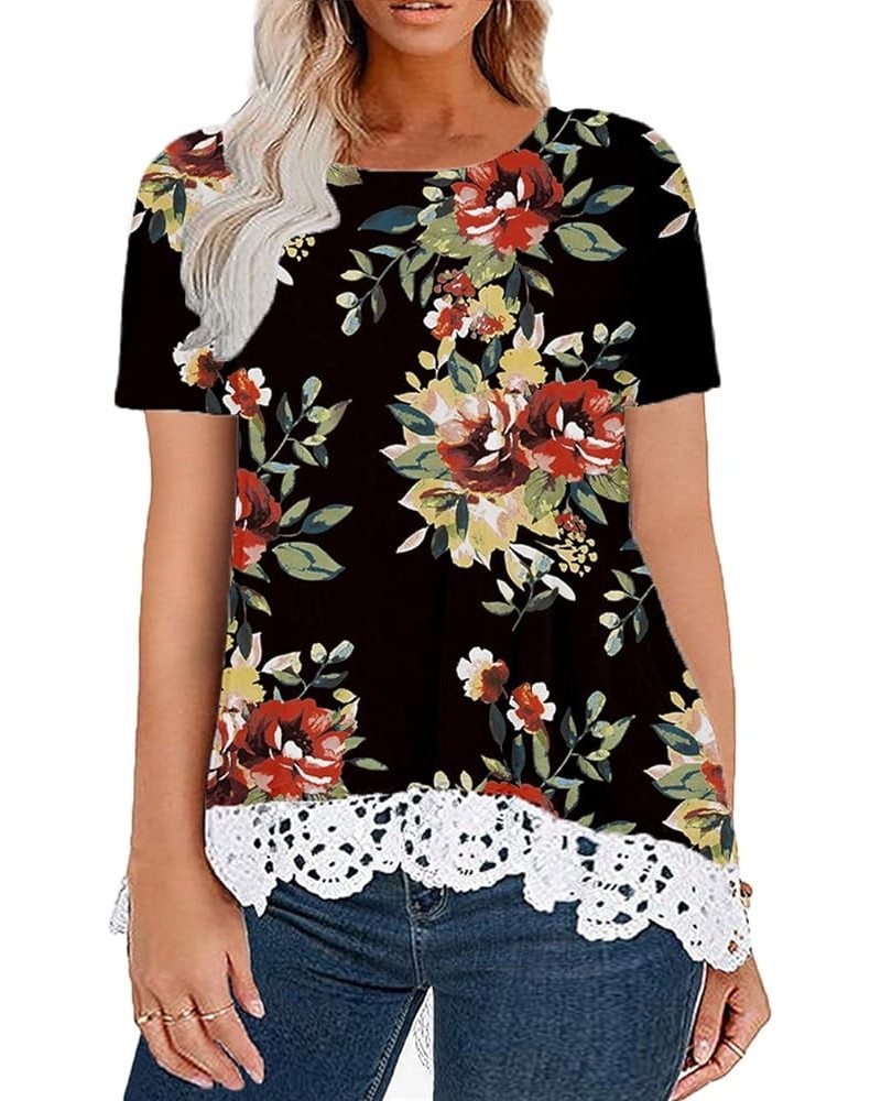 Plus-Size Tops Women Short Sleeve Tunics A-line Lace Tee Shirts XL-5XL Zb-floral $14.50 Tops