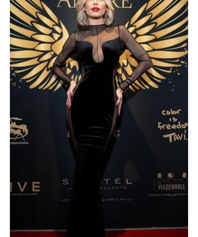Women's Sexy See Through Mesh Dress Long Sleeve Velvet Bodycon Party Club Dress Black $17.98 Dresses