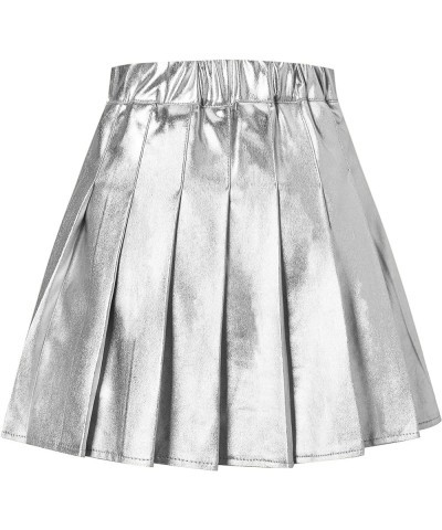 Women's Pleated Mini Skirt with Comfy Casual Stretchy Band Skater Skirt, US XS - US 4XL A Plain-silvery $12.96 Skirts