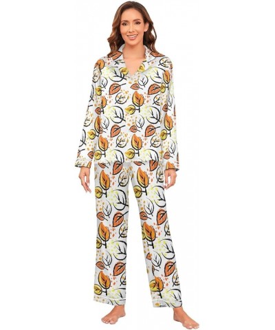 Avocado Heart Fruits Black Silky Pajamas Women, Lightweight, Womens Long Sleeve Sleepwear, S Size Orange Leaves Fall $16.80 S...