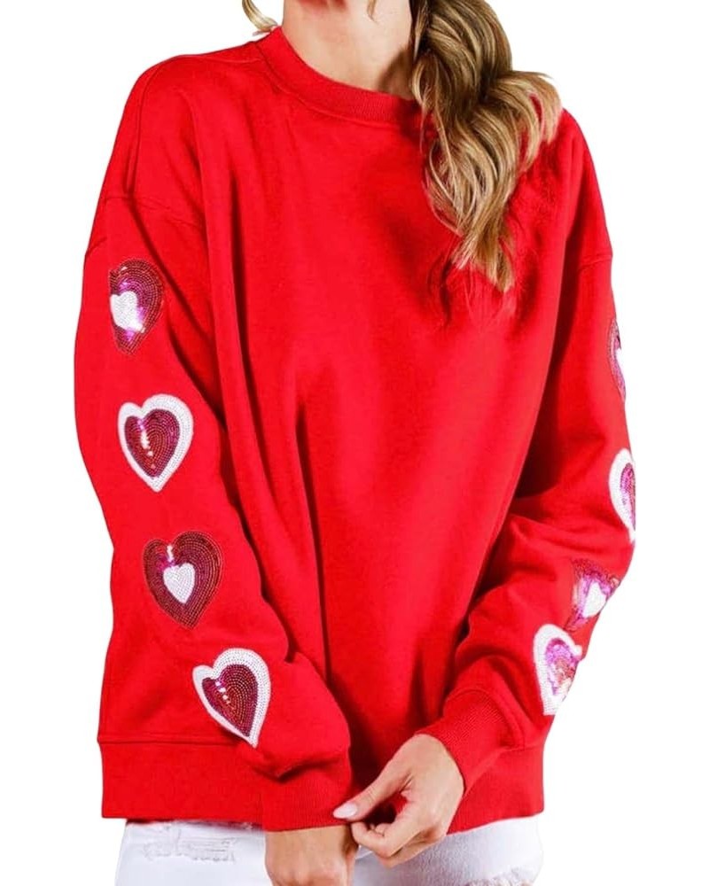 Women Oversized Heart Print Sweater Valentine 's Day Love Heart Sweatshirts Cute Graphic Long Sleeve Pullover Tops Sequin Red...