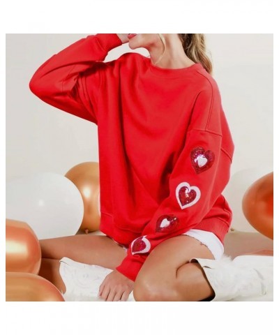 Women Oversized Heart Print Sweater Valentine 's Day Love Heart Sweatshirts Cute Graphic Long Sleeve Pullover Tops Sequin Red...