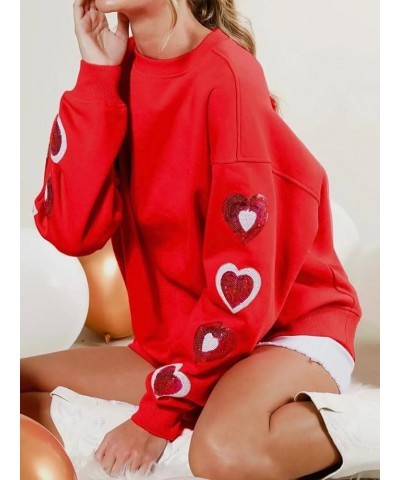Women Oversized Heart Print Sweater Valentine 's Day Love Heart Sweatshirts Cute Graphic Long Sleeve Pullover Tops Sequin Red...