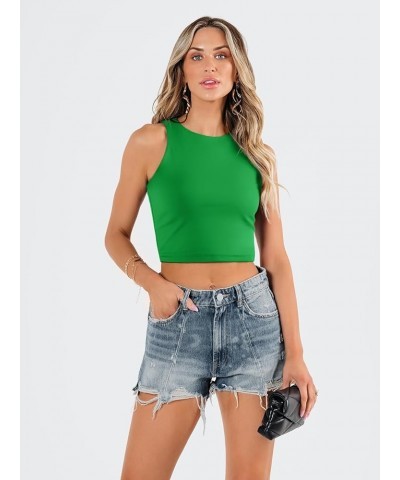 Womens Sexy Sleeveless High Neck Crop Tops Workout Cute Racerback Cropped Tank Tops Summer Clothes Teen Girls Summer Green $1...