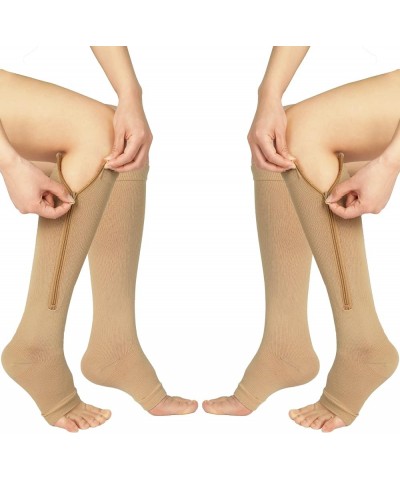 2 Pairs Zipper Compression Socks, Open Toe Compression Socks for Women, Compression Stockings with Zipper for Women & Men XX-...