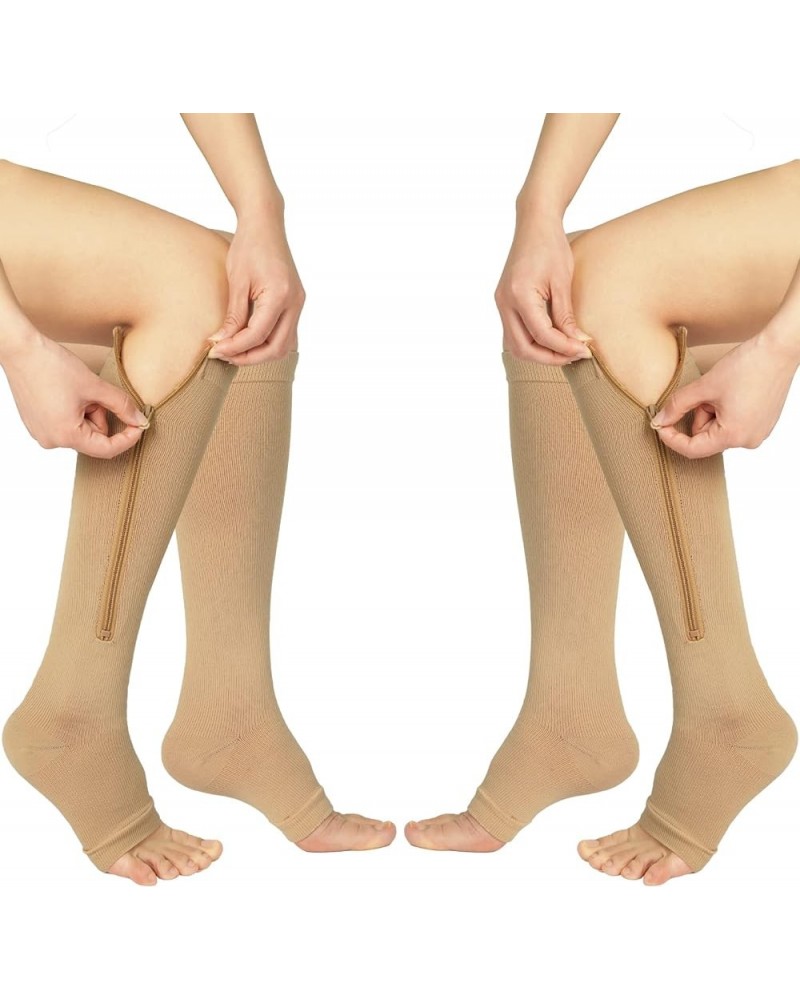 2 Pairs Zipper Compression Socks, Open Toe Compression Socks for Women, Compression Stockings with Zipper for Women & Men XX-...