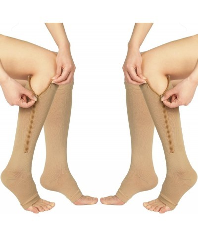 2 Pairs Zipper Compression Socks, Open Toe Compression Socks for Women, Compression Stockings with Zipper for Women & Men XX-...