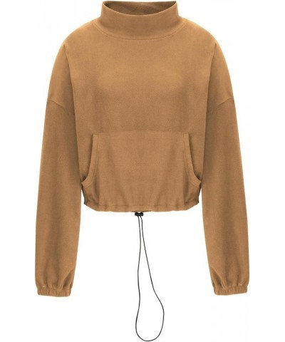 Quarter Zip Pullover Women Scuba Dupes Sweatshirt with Pocket Y2K Half Zip Fall Outfits 2023 Fleece Winter Clothes A05-brown ...
