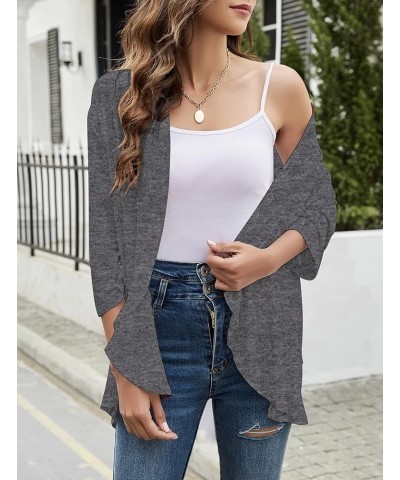 Women Cardigan 3/4 Sleeves Open Front Lightweight Cardigan Draped Ruffles Knit Cardigan Dark Gray $19.17 Sweaters