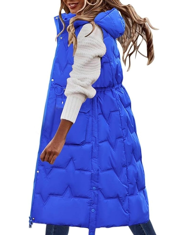 Women's Long Puffer Vest Sleeveless Quilted Jacket Slim Fit Vest Full Zip Hoodies Thickened Warm Windbreakers with Pocket B-r...