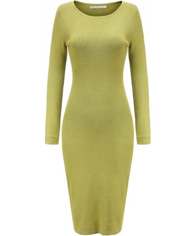 Women's Knee Length Long Sleeve Knitted Ribbed Screw Neck Bodycon Winter Sweater Dresses 2616 Khaki Green $18.01 Dresses